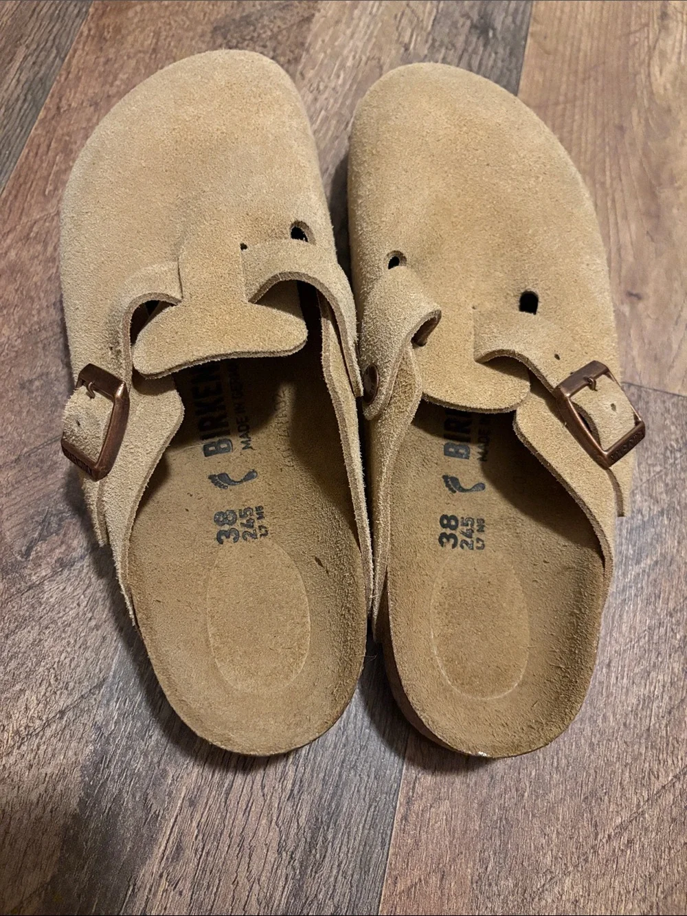 Birkenstock Bostons Tan Suede Slip-On Clogs in Camel - Picture 5 of 14